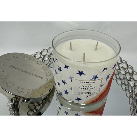 New HTF Patriotic 3 Wick Bath & Body Works -Warm Apple Pie -Rare - Picture 2 of 5
